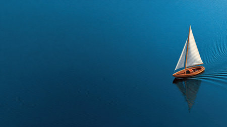 A picturesque view of a classic sailboat navigating smooth, tranquil waters, reflecting the sunlight and showcasing the beauty of nature and leisure activities.の素材