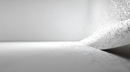 A stunning abstract background showcasing a flowing wave pattern with sparkling particles in soft white tones ideal for modern design projects and creative applications.の素材