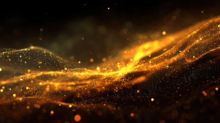 A mesmerizing display of abstract golden waves filled with luminous particles, creating a captivating and ethereal atmosphere suitable for artistic and cinematic projects.の素材