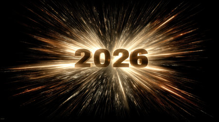 A stunning visual representation of the year 2026, featuring a powerful burst of light and radiance. This image symbolizes celebration, hope, and a bright future.の素材