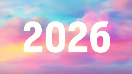 A vibrant and colorful sky filled with pastel clouds showcasing the year 2026, symbolizing hope, new beginnings, and future aspirations in a captivating design.の素材