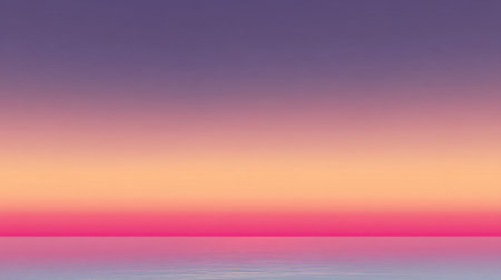 Experience the beauty of a tranquil sunset over the ocean, with vibrant pink and purple hues reflecting on the calm water surface, perfect for creating serene settings.の素材