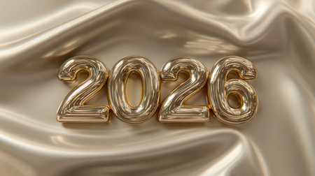 This stunning image features shiny gold numbers representing 2026 on an elegant fabric background, perfect for celebrating the New Year and planning ahead.の素材