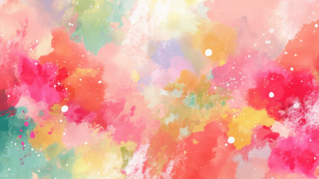 This vibrant abstract watercolor background features soft blots and splashes of color, making it ideal for creative projects, presentations, and art designs.の素材