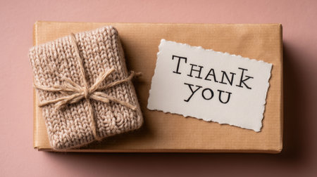 A beautifully wrapped gift accompanied by a handwritten thank you note, perfect for expressing appreciation. Ideal for various occasions to convey gratitude elegantly.の素材