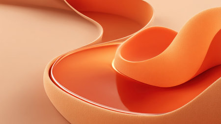 Vibrant composition of orange fluid shapes on a soft peach background, showcasing smooth textures and striking curves for an artistic and modern design appeal.の素材