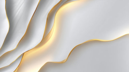 An artistic representation of flowing white fabric illuminated by soft golden light, creating a serene and elegant visual effect perfect for contemporary designs.の素材