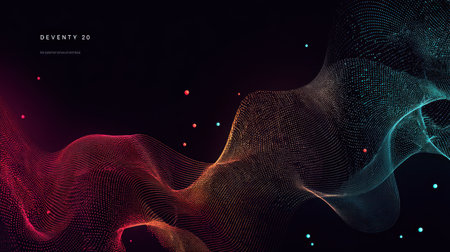 Experience a mesmerizing abstract wave background featuring glowing particles in vibrant colors. Perfect for digital artwork, graphics, and modern design projects.の素材