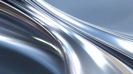 This abstract image features smooth, flowing metallic curves with a high-gloss finish, creating an elegant and futuristic visual perfect for design projects.の素材