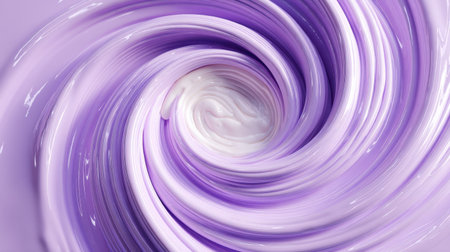 This image features an abstract swirl of purple and white paint, creating a captivating spiral motion. Ideal for artistic projects, wallpapers, and dynamic backgrounds.の素材