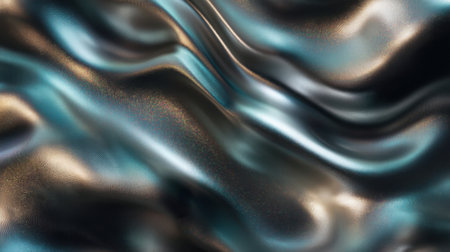 This abstract image showcases smooth waves in dark tones with shimmering hues, perfect for backgrounds, design projects, or artistic explorations.の素材