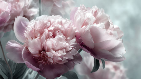 A close-up view of beautiful peonies showcasing soft pink hues and lush petals, perfect for floral themes, artistic projects, and seasonal decorations.の素材