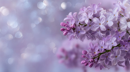 Experience the beauty of delicate lilac blossoms set against a soft bokeh background, creating a serene atmosphere perfect for springtime floral designs.の素材