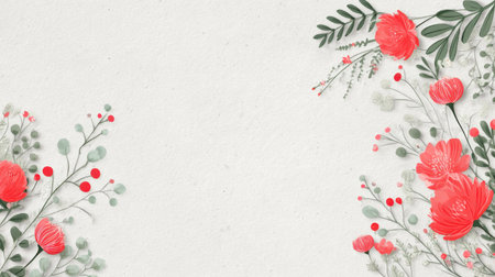 This stunning floral arrangement features vibrant blooms in coral hues against a soft, neutral background, ideal for invitations, cards, and seasonal celebrations.の素材