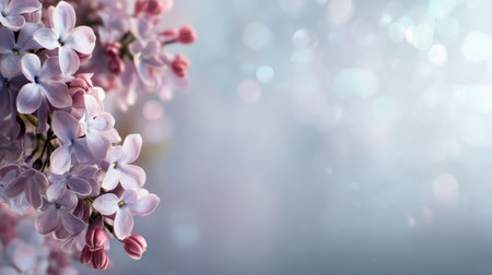 Captivating close-up of lilac blossoms in soft shades of purple, enhanced by a delicate bokeh background, perfect for conveying elegance and tranquility in design.の素材