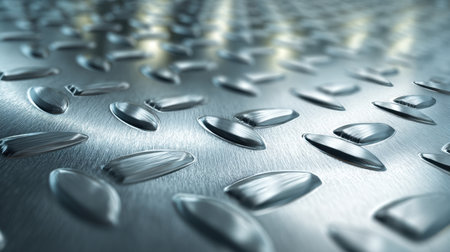 A close-up view of a textured metal surface showcasing unique reflective patterns and industrial design, perfect for creative projects and commercial applications.の素材