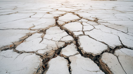 An expansive view of dry cracked earth reveals the stark beauty and severity of drought conditions, emphasizing the urgent need for environmental protection and sustainable practices.の素材