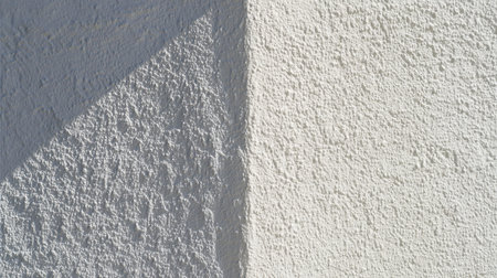 A close-up view of a textured white wall showcasing the interplay of shadow and light, highlighting both smooth and rough surfaces for artistic and design ideas.の素材