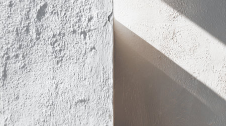 A minimalist corner featuring white textured walls and soft shadows, evoking a sense of tranquility and modernity in architectural design, perfect for creative projects.の素材