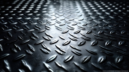 This close-up image highlights a shiny metal surface with a diamond pattern, showcasing intricate textures and reflections, ideal for industrial and abstract themes.の素材