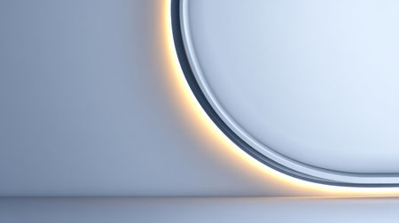 This image features a minimalist abstract background with a soft glowing circular light on a smooth surface, creating a calm and peaceful visual ambiance suitable for various design applications.の素材