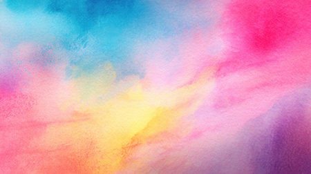 This vibrant abstract watercolor background features a stunning blend of pink, blue, yellow, and purple hues, perfect for creative projects and artistic inspiration.の素材