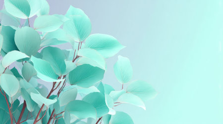 Serene soft teal leaves emerge gracefully against a gentle background, creating a soothing and fresh atmosphere perfect for nature-inspired projects and designs.の素材