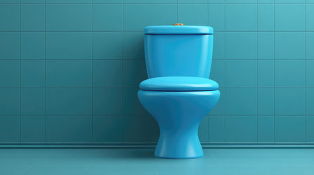 A striking and modern blue toilet stands against a vibrant teal wall, showcasing a clean and minimalist aesthetic ideal for contemporary bathroom designs and renovations.の素材