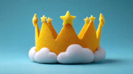 A playful yellow crown adorned with stars and clouds, perfect for childrenの素材