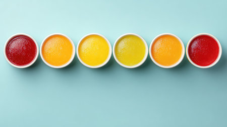 Colorful gelatin desserts displayed in small cups create a vibrant and inviting arrangement, perfect for parties or special events. A playful treat for all ages.の素材