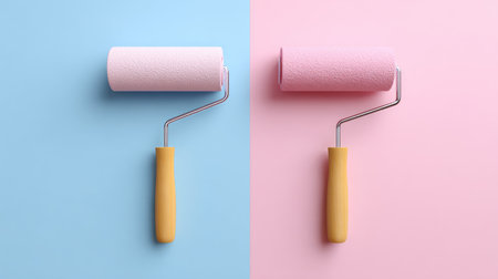 Vibrant paint rollers on contrasting backgrounds symbolize artistic creativity and home renovation. Perfect for decorators, designers, and art enthusiasts.の素材