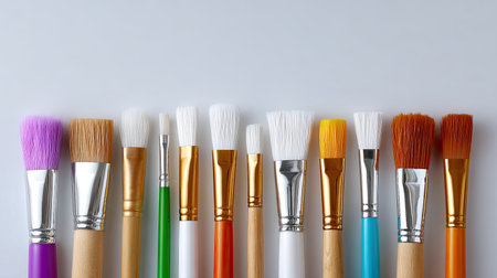 Explore a vibrant collection of paintbrushes ideal for artists and crafters. Perfect for various painting techniques and creative projects, these brushes come in different shapes and sizes.の素材