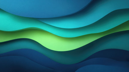 This abstract wavy background features varying shades of blue and green, creating a sense of depth and texture. Ideal for modern design projects and digital artwork.の素材