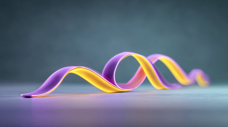 A stunning display of colorful waves in purple and yellow, gently curving to create an abstract and serene backdrop, perfect for modern design projects and artistic imagery.の素材