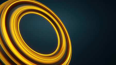 This abstract image features a captivating circular design with bright golden swirls on a dark background, perfect for modern art projects and graphic design applications.の素材