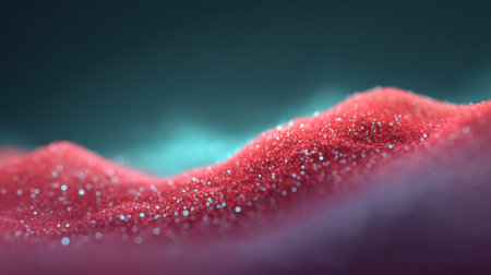 An intriguing abstract close-up of shimmering sand particles forms gentle hills. The vibrant colors against a blurred background create a dreamy and artistic visual experience.の素材