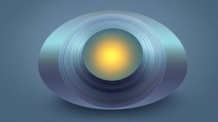 This abstract image captures the beauty of concentric circles with a glowing sphere at the center, creating a harmonious visual experience that evokes calm and creativity.の素材