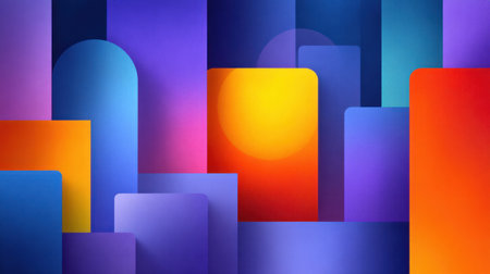 This abstract composition features vibrant colors and geometric shapes, creating a dynamic background perfect for modern designs, illustrations, and artistic projects.の素材