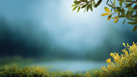 A serene nature scene featuring soft green leaves and gentle light diffusion, creating a peaceful atmosphere ideal for relaxation and meditation in an outdoor environment.の素材