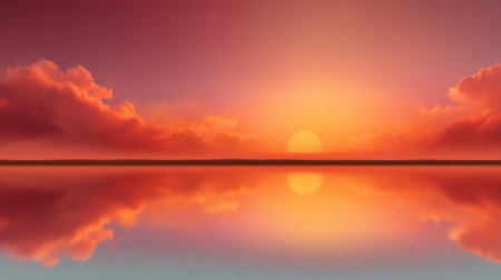 Experience a stunning sunset scene with vibrant colors and soft clouds reflecting on calm water, capturing the essence of tranquility in nature's beauty at dusk.の素材