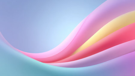 A serene abstract image featuring soft flowing waves of pastel colors blending into a gentle blue background, ideal for creative and artistic design uses.の素材