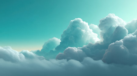 A captivating view of soft, fluffy clouds bathed in gentle sunlight against a serene sky, creating a tranquil atmosphere ideal for relaxation and inspiration.の素材