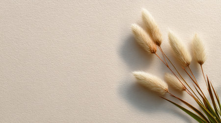 A beautiful arrangement of soft cream puff grass stems against a light neutral background, perfect for adding natural elegance to various artistic projects or home decor.の素材
