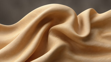A stunning close-up of soft satin fabric in warm golden hues, showcasing its elegant texture and smooth draping. Perfect for fashion, design, and decor inspiration.の素材