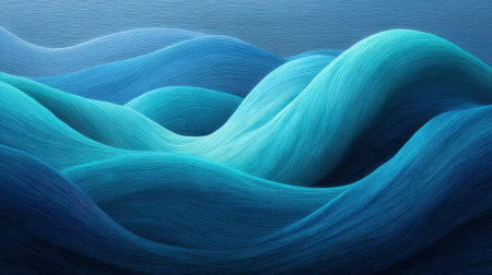 Embrace the tranquility of this serene abstract representation of blue and teal waves, characterized by fluid lines and soft textures, ideal for calming environments.の素材