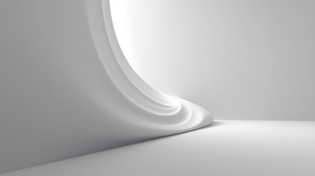 This image showcases a minimalist white interior featuring smooth curves and soft lighting, creating a serene and elegant atmosphere perfect for modern design projects.の素材