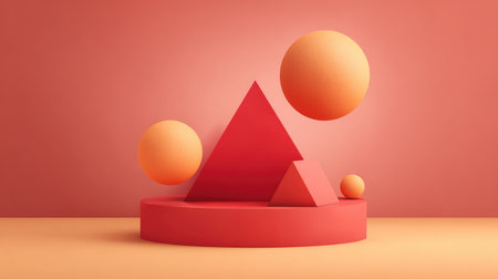 A striking arrangement of geometric shapes in coral and peach tones, perfect for creative projects. Ideal for backgrounds, designs, and modern art concepts.の素材