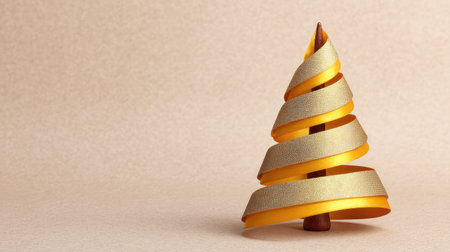 This artistic Christmas tree is made from golden ribbons, showcasing a modern yet elegant design. Perfect for adding a festive touch to your holiday decor and celebrations.の素材