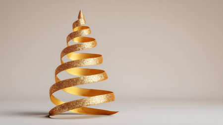 A stunning golden spiral ribbon shaped like a Christmas tree, set against a soft background, perfect for holiday-themed designs and decoration inspirations.の素材