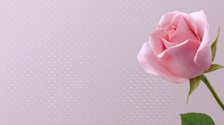 A stunning close-up of a pink rose presented against a soft pink background featuring delicate light dots. This image embodies romance and natural beauty.の素材
